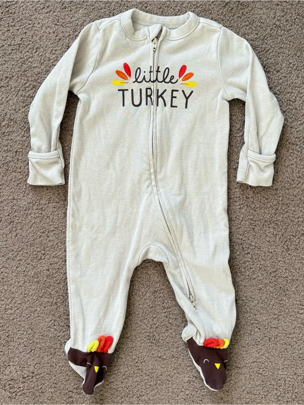 Old Navy Footed Sleeper Thanksgiving 2-Way Zip Little Turkey 6-9 Months